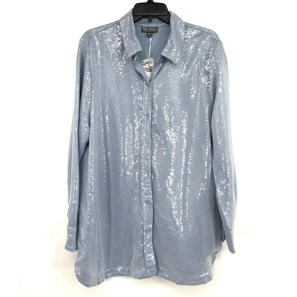 NWT Worthington x Jason Bolden Top XL Sequins Rave Elton John Long Sleeved Blue